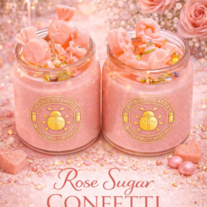 Sweet Sugar Rose Confection organic soy candle in modern hexagon glass vessel infused with organic essential oils in a soft blush rose tone.
